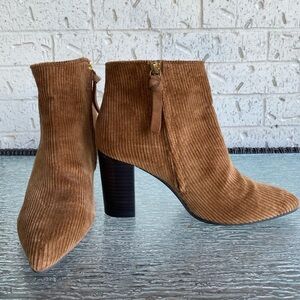 Boden Langley Tan Corduroy Heeled Ankle Boots Fall Boho Chic 9.5
